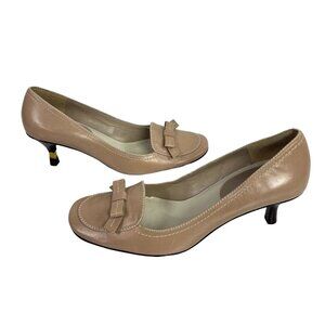 Enzo Angiolini Beige Tan Leather Kitten Heels Classic Women Office Shoes 10